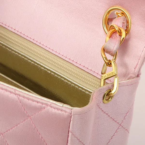 Chanel Around 1997 Made Silk Stain Classic Flap Chain Bag Mini Pink