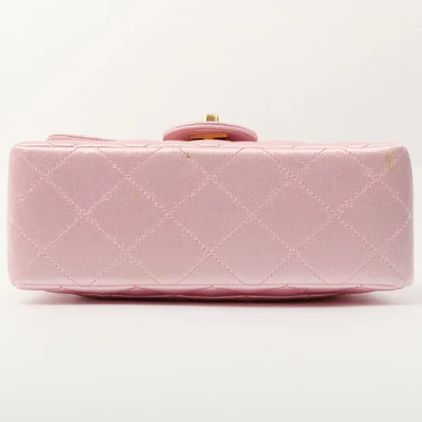 Chanel Around 1997 Made Silk Stain Classic Flap Chain Bag Mini Pink