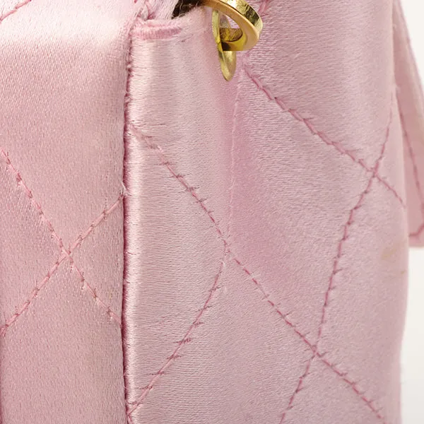 Chanel Around 1997 Made Silk Stain Classic Flap Chain Bag Mini Pink