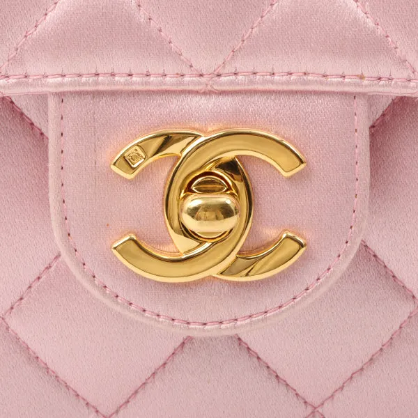 Chanel Around 1997 Made Silk Stain Classic Flap Chain Bag Mini Pink