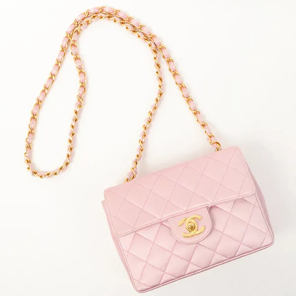 Chanel Around 1997 Made Silk Stain Classic Flap Chain Bag Mini Pink