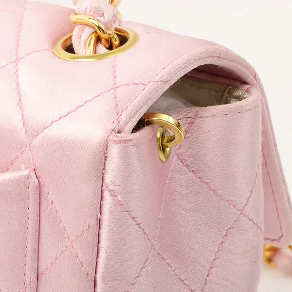 Chanel Around 1997 Made Silk Stain Classic Flap Chain Bag Mini Pink