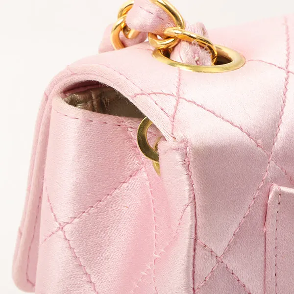Chanel Around 1997 Made Silk Stain Classic Flap Chain Bag Mini Pink