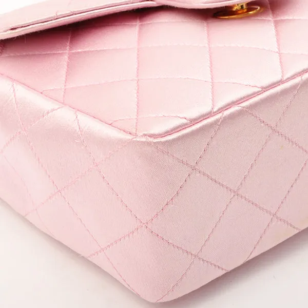 Chanel Around 1997 Made Silk Stain Classic Flap Chain Bag Mini Pink
