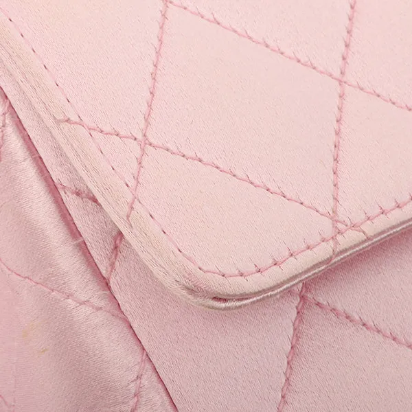 Chanel Around 1997 Made Silk Stain Classic Flap Chain Bag Mini Pink