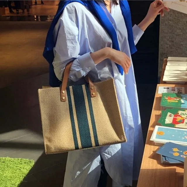 Classy Linen Large Tote Handbag
