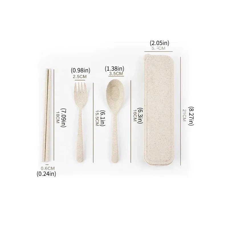 Cutlery Wheat Straw Spoon Fork Chopsticks With Box Students Tableware Travel Portable Dinnerware Kitchen Accessories
