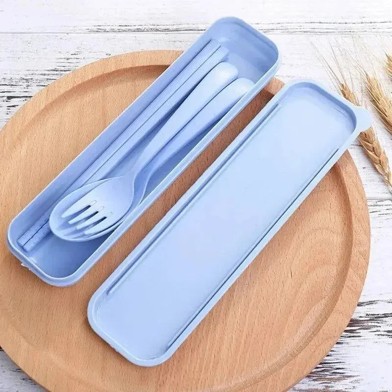 Cutlery Wheat Straw Spoon Fork Chopsticks With Box Students Tableware Travel Portable Dinnerware Kitchen Accessories