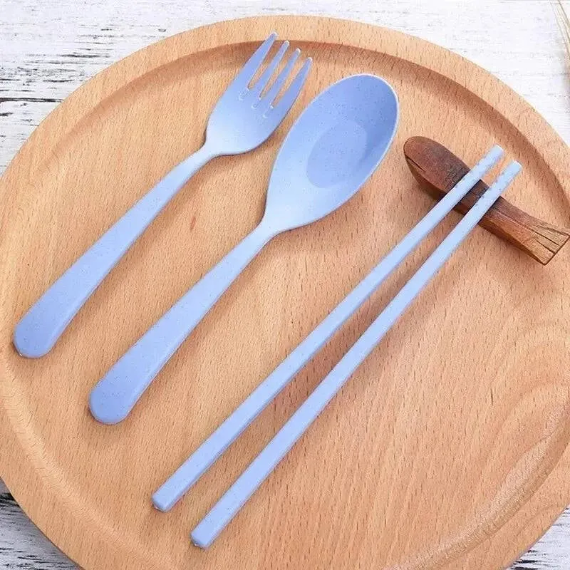 Cutlery Wheat Straw Spoon Fork Chopsticks With Box Students Tableware Travel Portable Dinnerware Kitchen Accessories