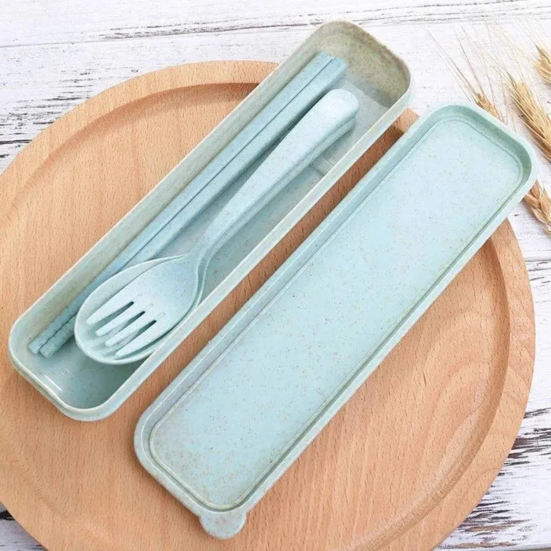 Cutlery Wheat Straw Spoon Fork Chopsticks With Box Students Tableware Travel Portable Dinnerware Kitchen Accessories