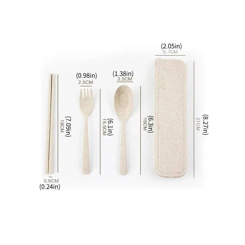 Cutlery Wheat Straw Spoon Fork Chopsticks With Box Students Tableware Travel Portable Dinnerware Kitchen Accessories