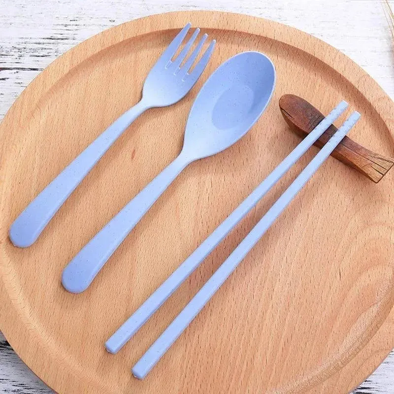 Cutlery Wheat Straw Spoon Fork Chopsticks With Box Students Tableware Travel Portable Dinnerware Kitchen Accessories