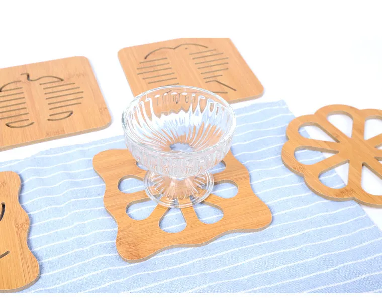 Dining Table Mat 3 PCS Coasters Wooden Cartoon Heat Proof Mats