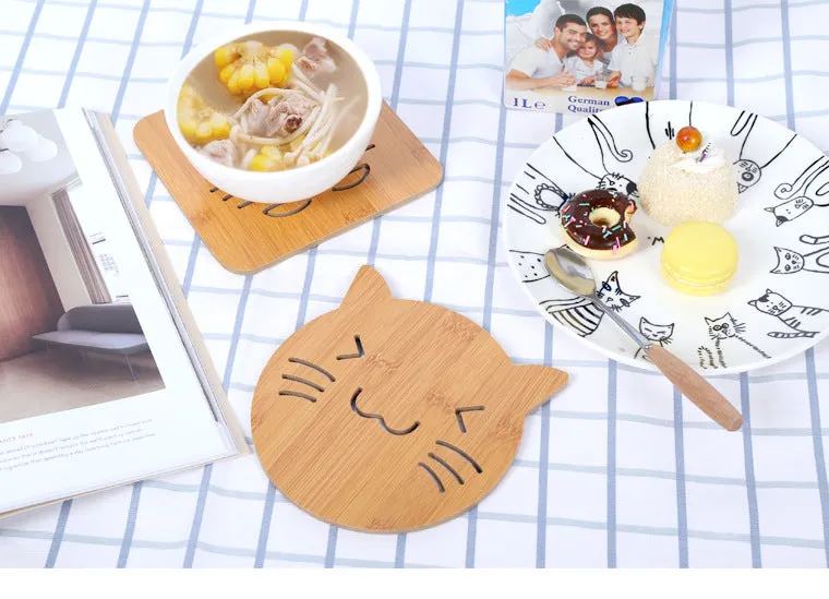 Dining Table Mat 3 PCS Coasters Wooden Cartoon Heat Proof Mats