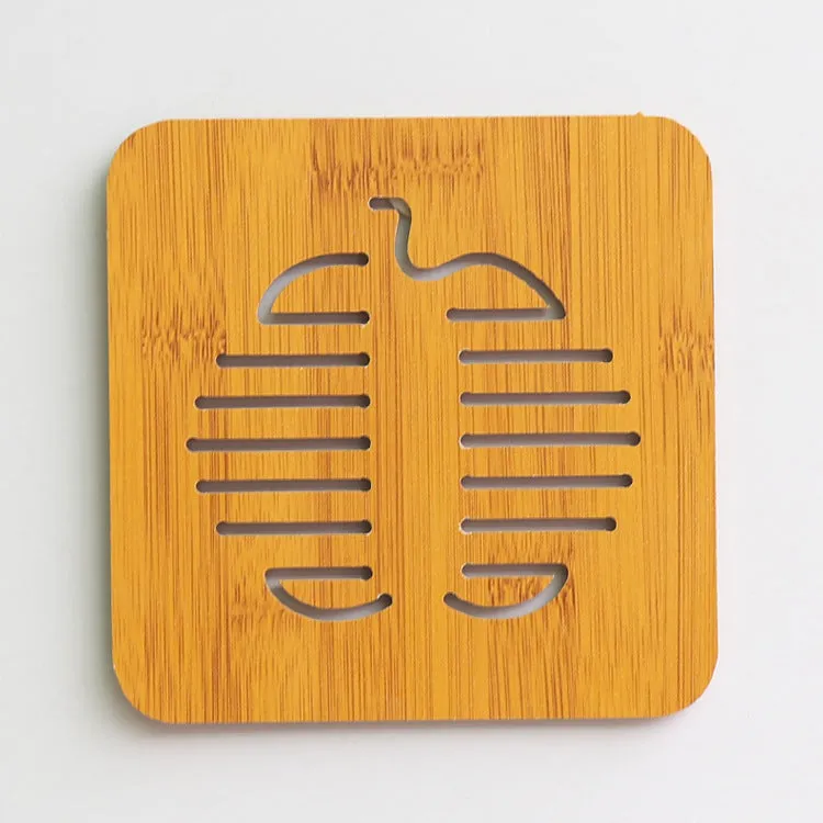 Dining Table Mat 3 PCS Coasters Wooden Cartoon Heat Proof Mats