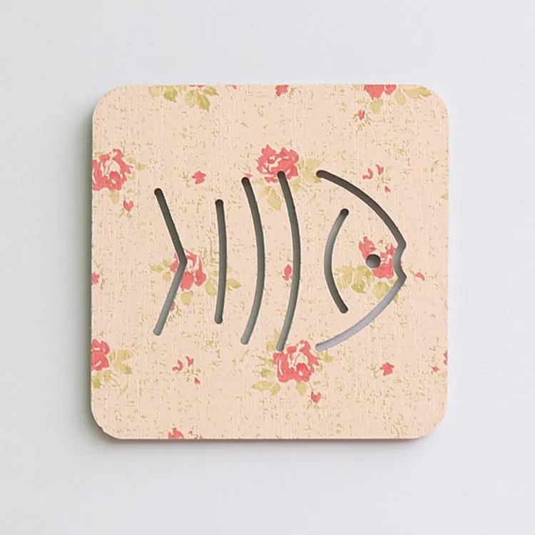 Dining Table Mat 3 PCS Coasters Wooden Cartoon Heat Proof Mats