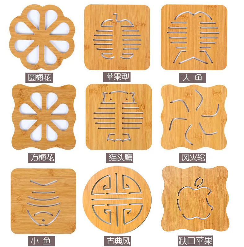 Dining Table Mat 3 PCS Coasters Wooden Cartoon Heat Proof Mats