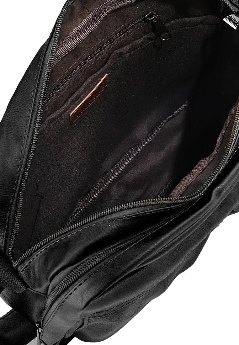 Distressed Leather EDC Crossbody Bag - Black
