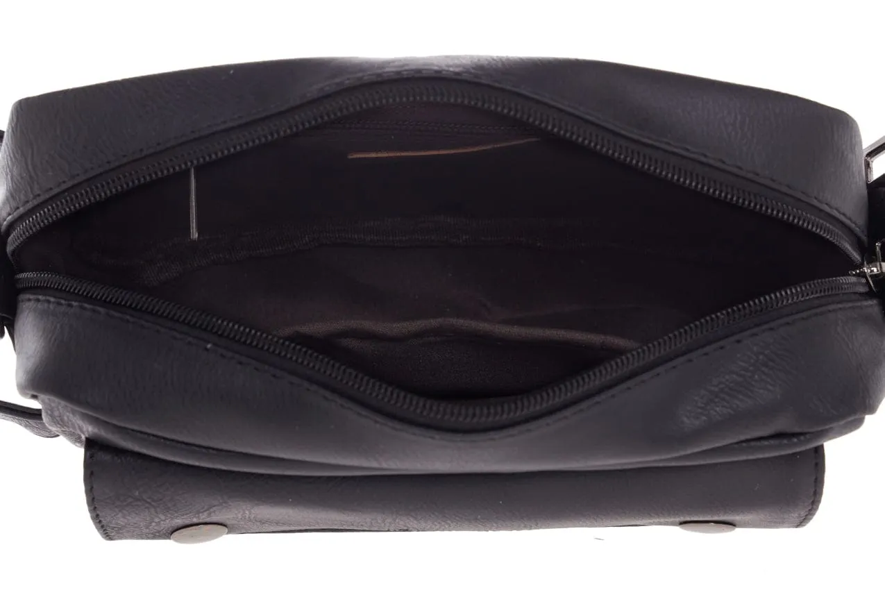 Distressed Leather Pouch Bag - Black