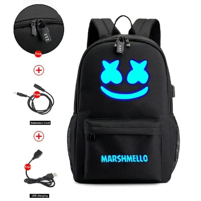 DJ Marshmallow Backpack school backpacks for teenagers boys Girls Student Bags USB multifunction travel Luminous Bag Laptop Pack