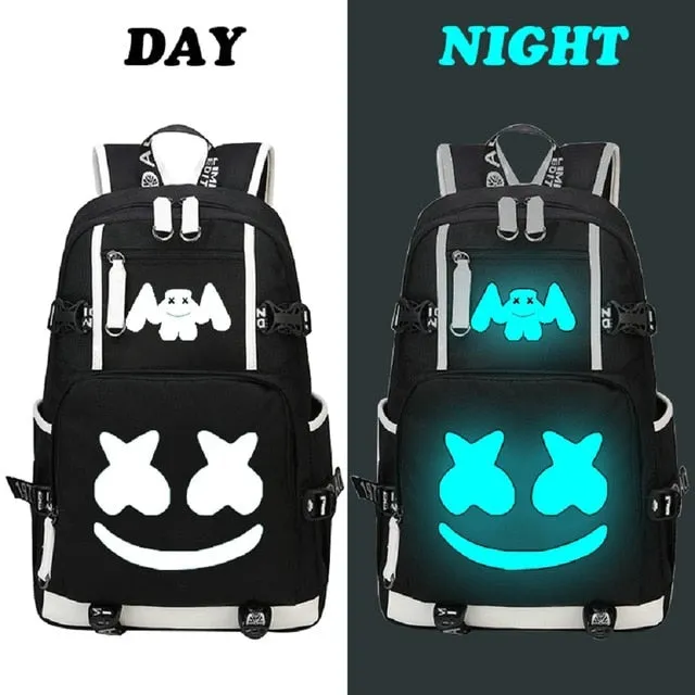 DJ Marshmallow Backpack school backpacks for teenagers boys Girls Student Bags USB multifunction travel Luminous Bag Laptop Pack