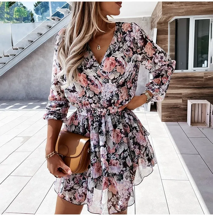 Floral Print Mini Party Dress