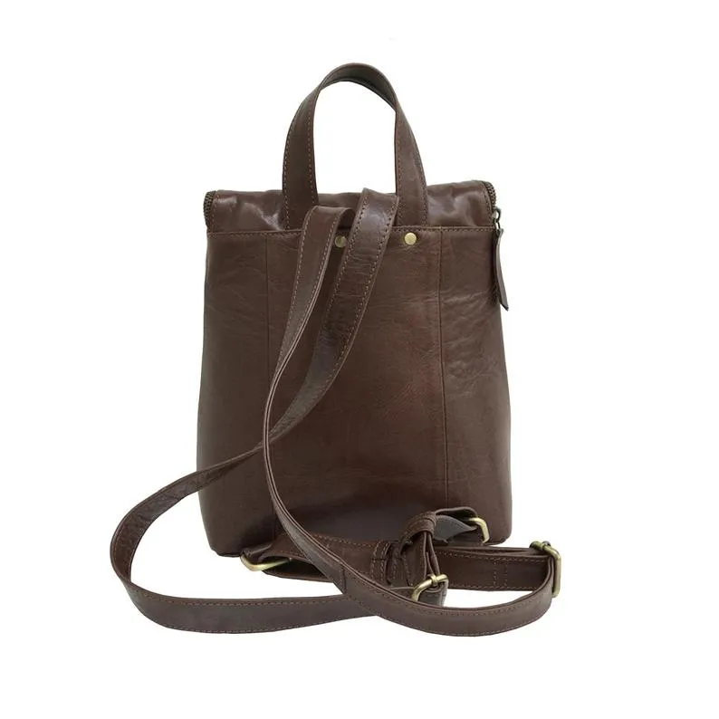 Full Grain Coffee Brown Leather Backpack