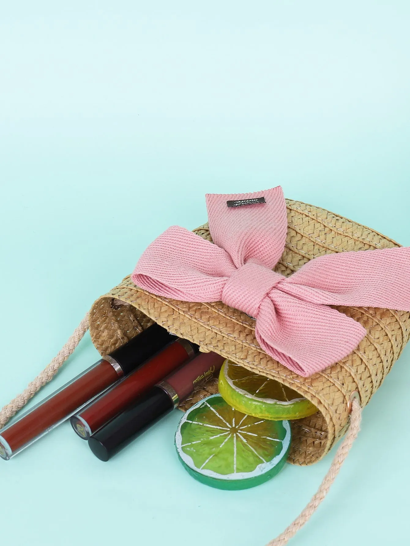 Girls Bow Decor Straw Bag