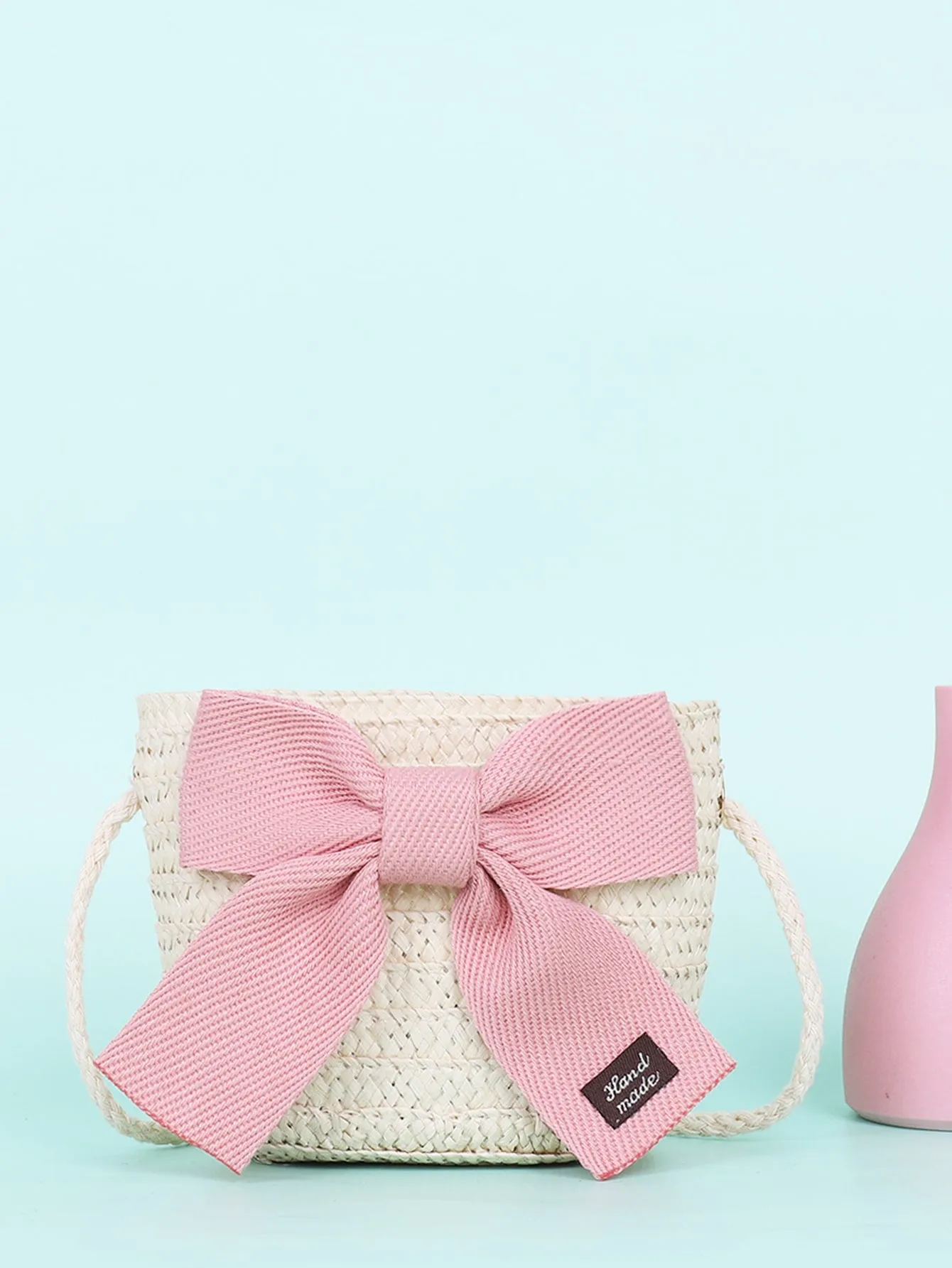 Girls Bow Decor Straw Bag