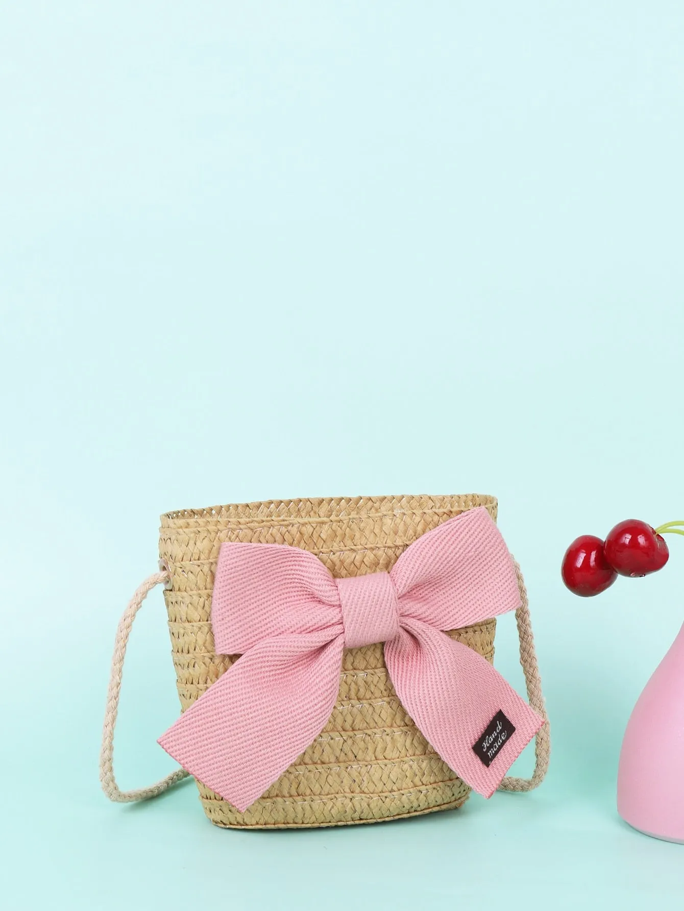 Girls Bow Decor Straw Bag