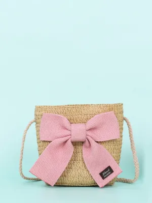 Girls Bow Decor Straw Bag
