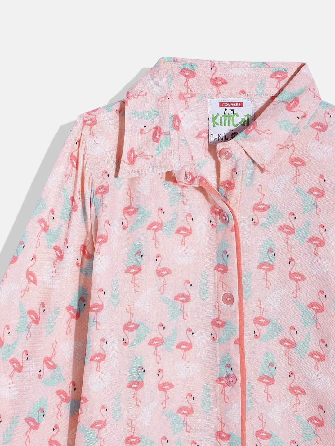 Girls Pink Flamingo Shirt Pyjama Set