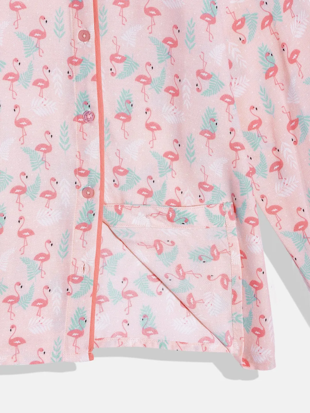 Girls Pink Flamingo Shirt Pyjama Set
