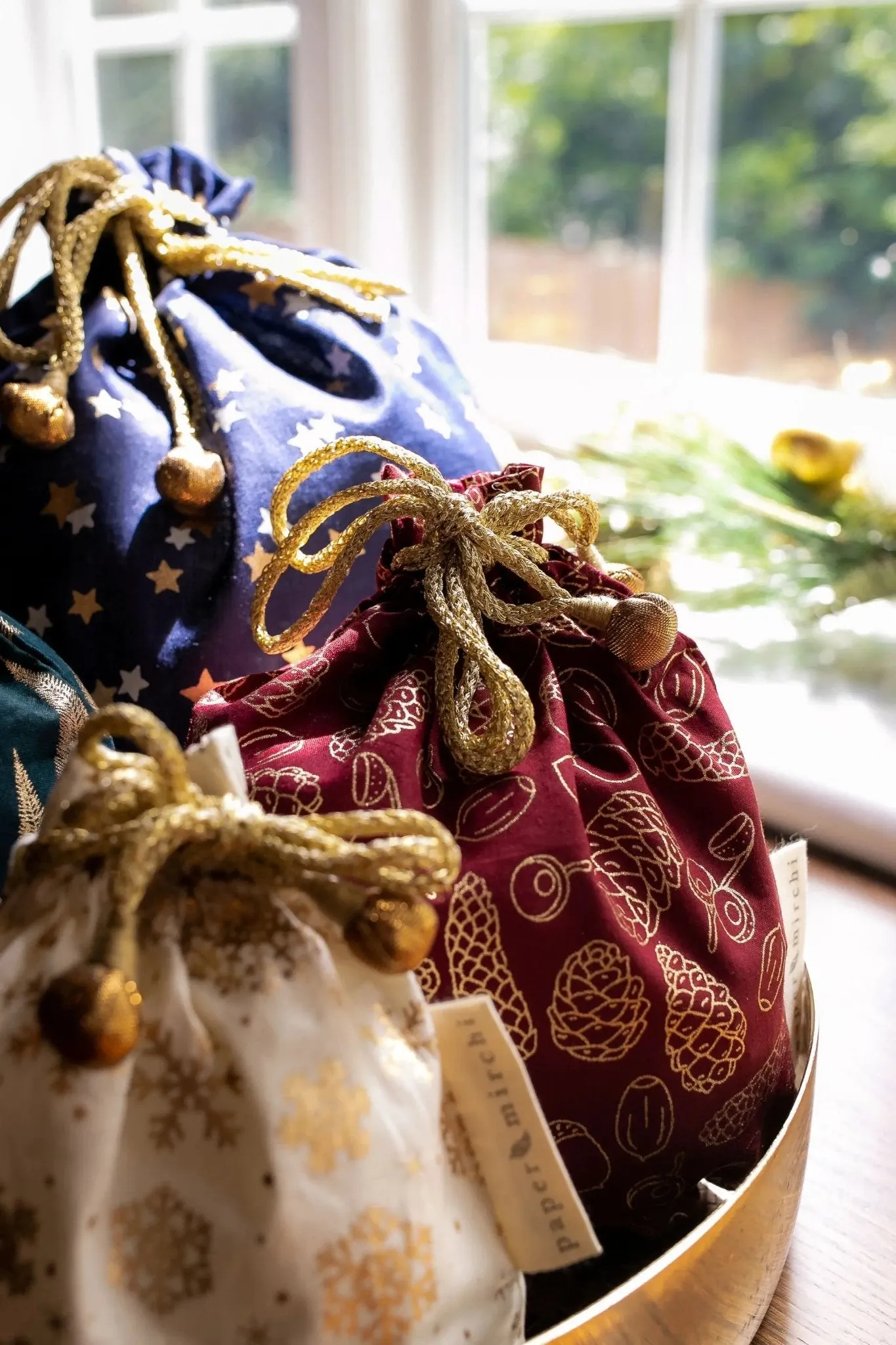 Gold Frost Reusable Cotton Gift Bags by Paper Mirchi