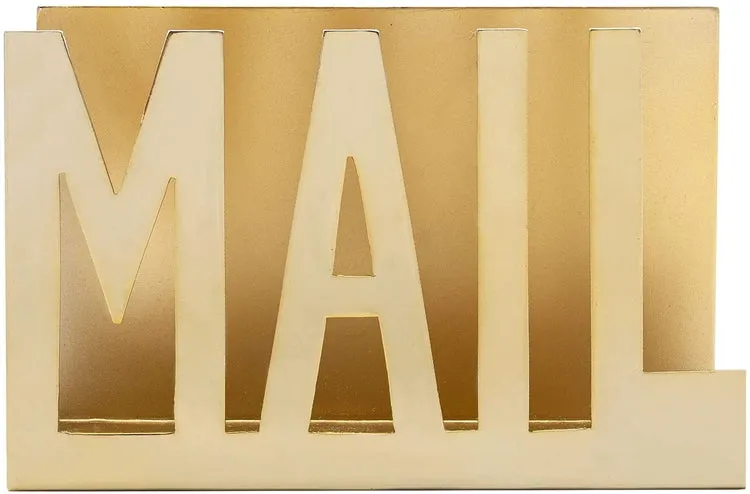 Gold Tone Metal Desktop Mail Holder with MAIL Cutout Design