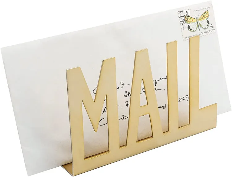 Gold Tone Metal Desktop Mail Holder with MAIL Cutout Design