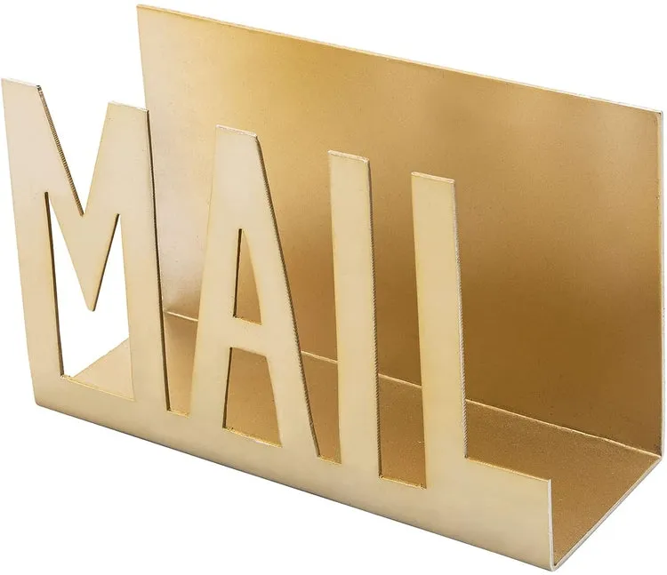 Gold Tone Metal Desktop Mail Holder with MAIL Cutout Design