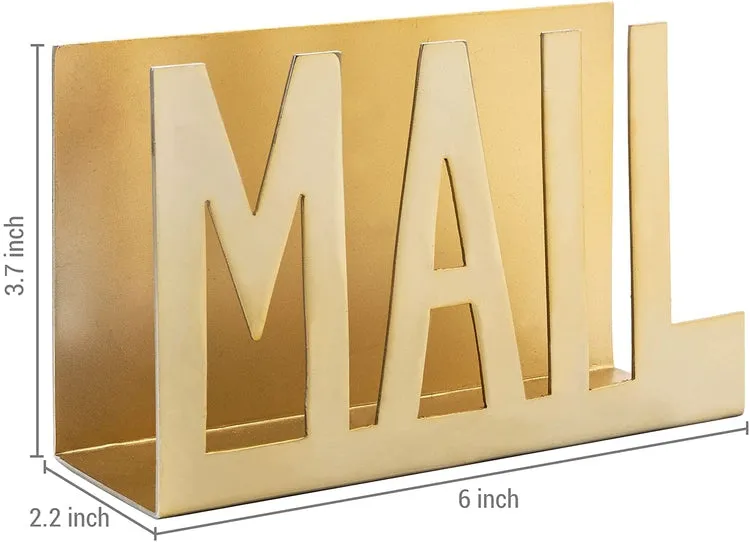 Gold Tone Metal Desktop Mail Holder with MAIL Cutout Design