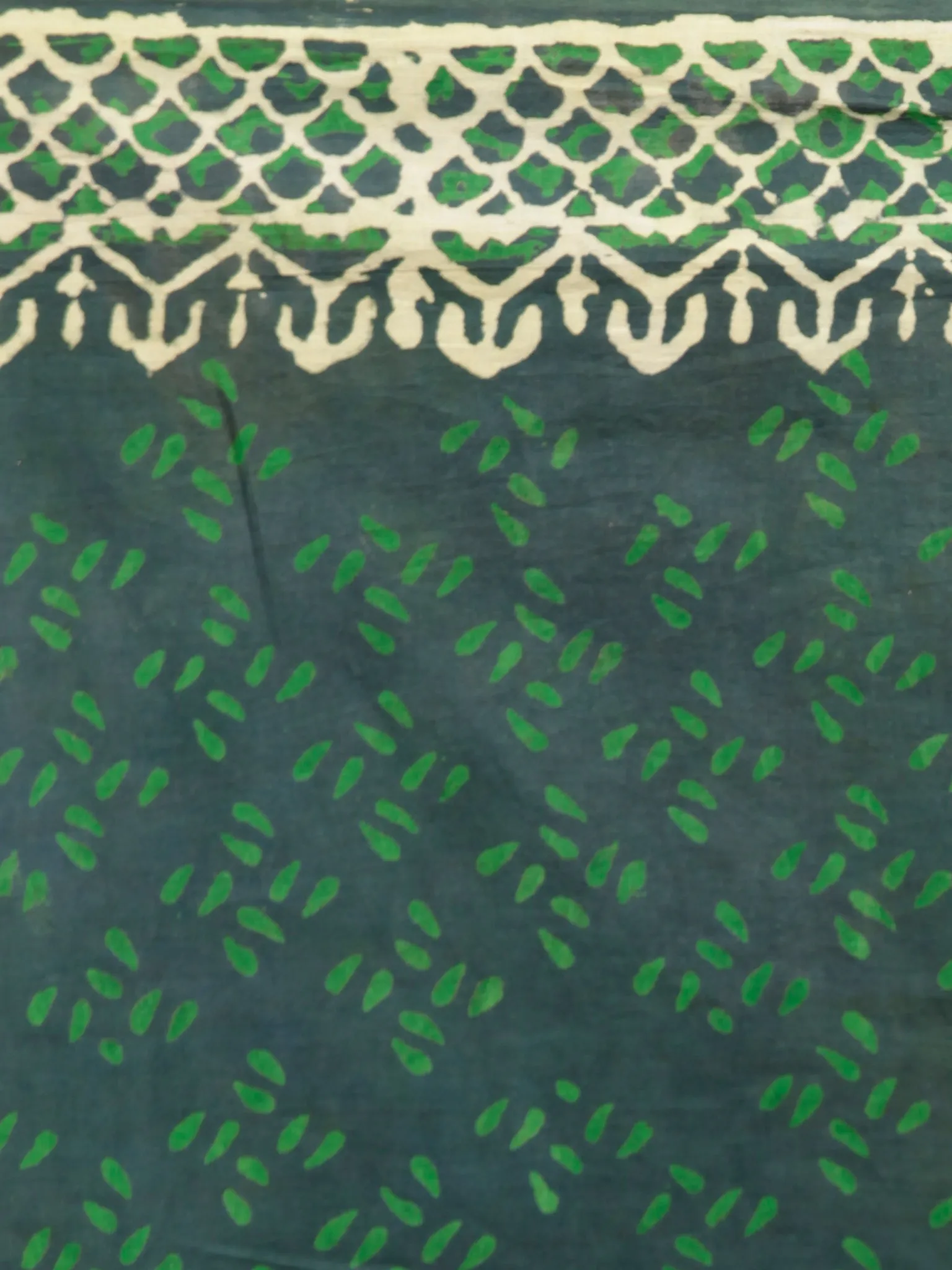 Green Ivory Hand Block Printed Cotton Mul Saree - S031703003
