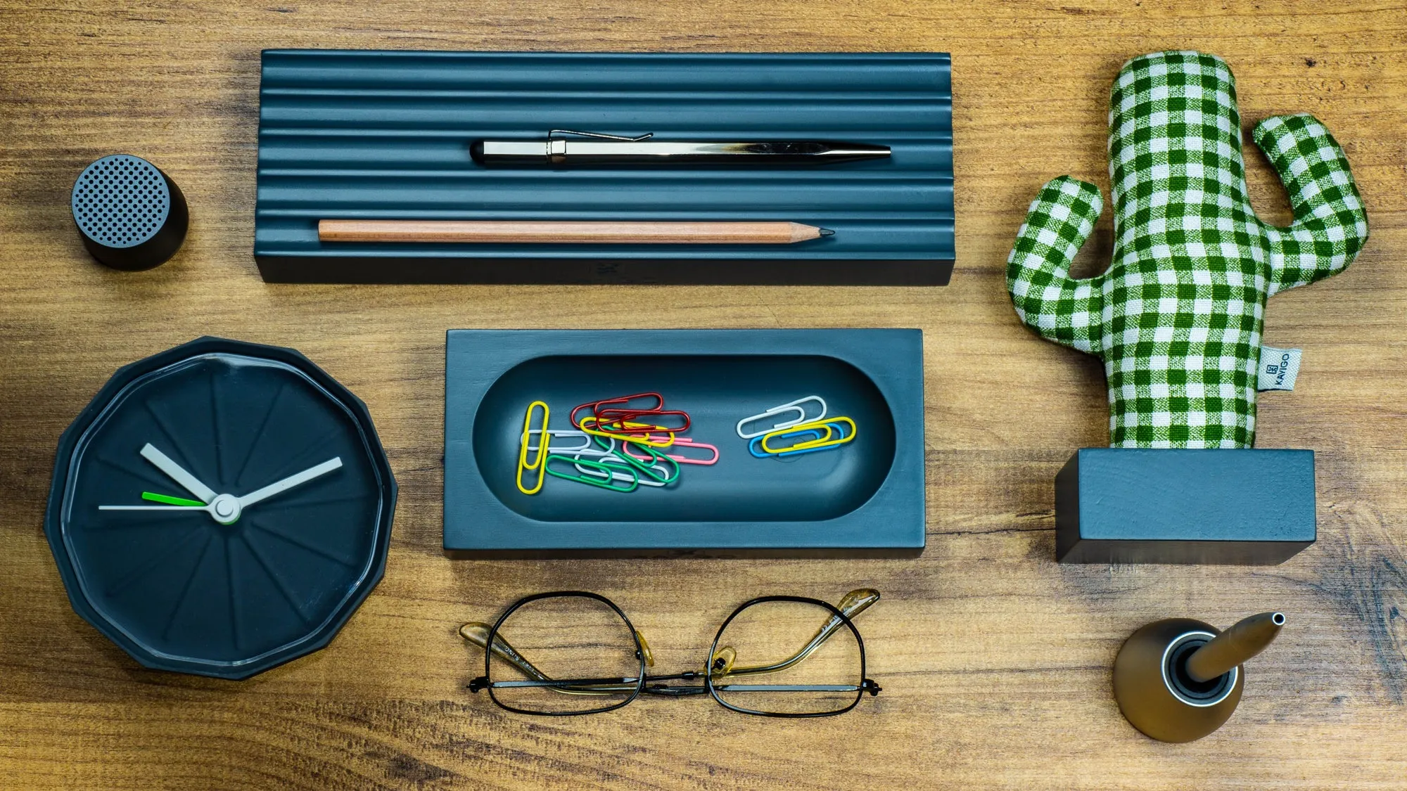 Gri Woody üçlü Ofis Seti Yeşil Kaktüs