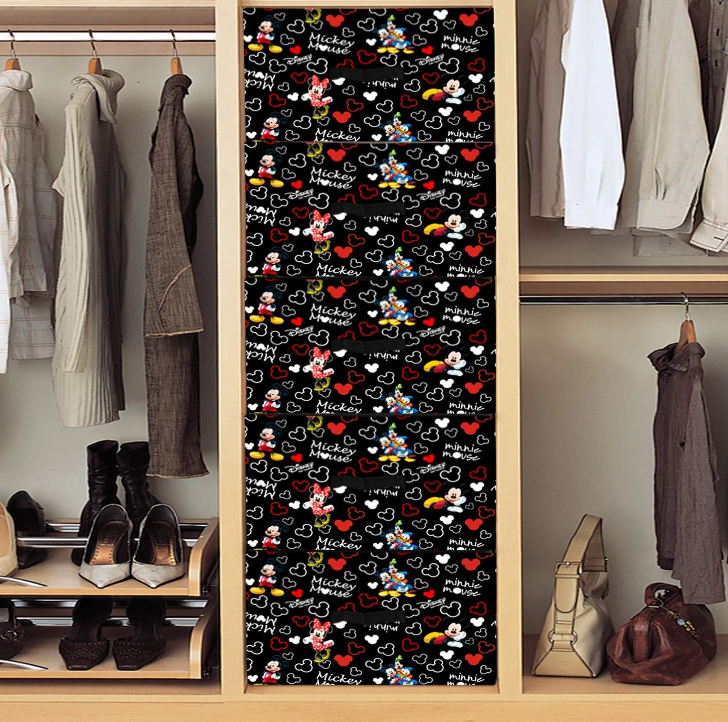 Heart Home Disney Mickey Print Non Woven Fabric 5-Replacement Drawer Storage And Cloth Organizer Unit for Closet (Black)-HHEART16032