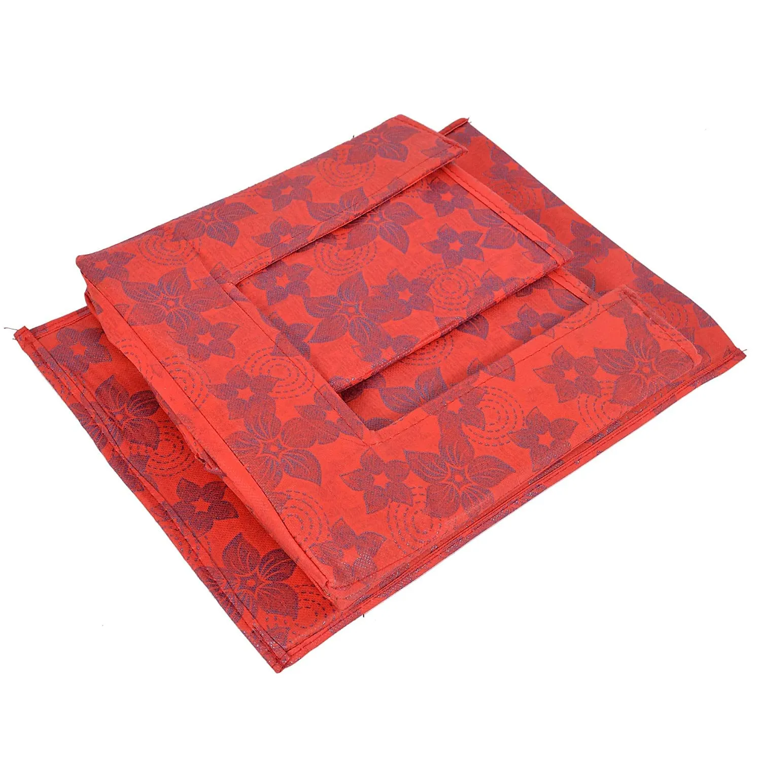 Heart Home Metallic Flower Printed Multiuses Non-Woven Closet Organizer With Handles- Pack of 6 (Red) -HS43HEARTH26465