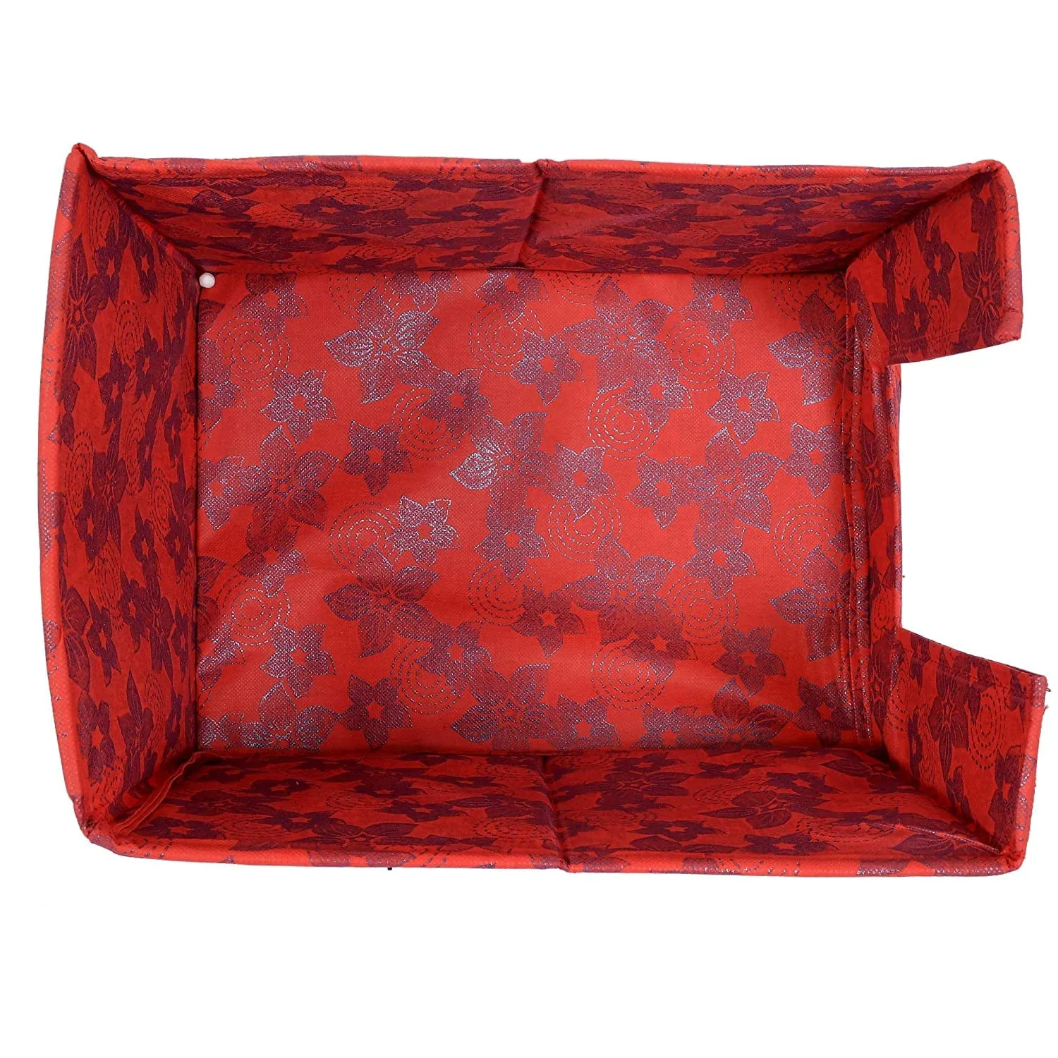 Heart Home Metallic Flower Printed Multiuses Non-Woven Closet Organizer With Handles- Pack of 6 (Red) -HS43HEARTH26465