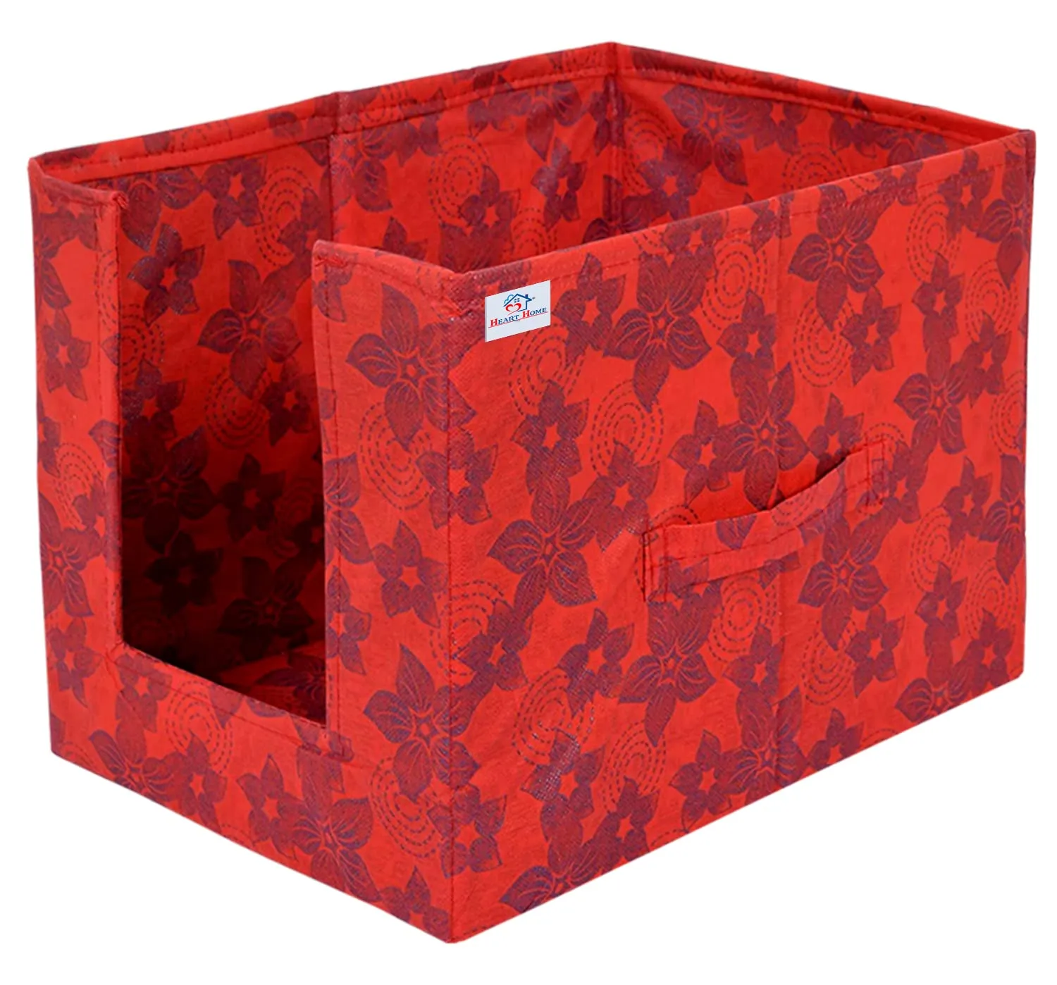 Heart Home Metallic Flower Printed Multiuses Non-Woven Closet Organizer With Handles- Pack of 6 (Red) -HS43HEARTH26465