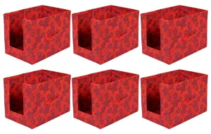 Heart Home Metallic Flower Printed Multiuses Non-Woven Closet Organizer With Handles- Pack of 6 (Red) -HS43HEARTH26465