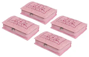 Heart Home Multiuses Embroidery Design Portable Jewellery Organizer With 6 Tranasparent Pockets- Pack of 4 (Pink)