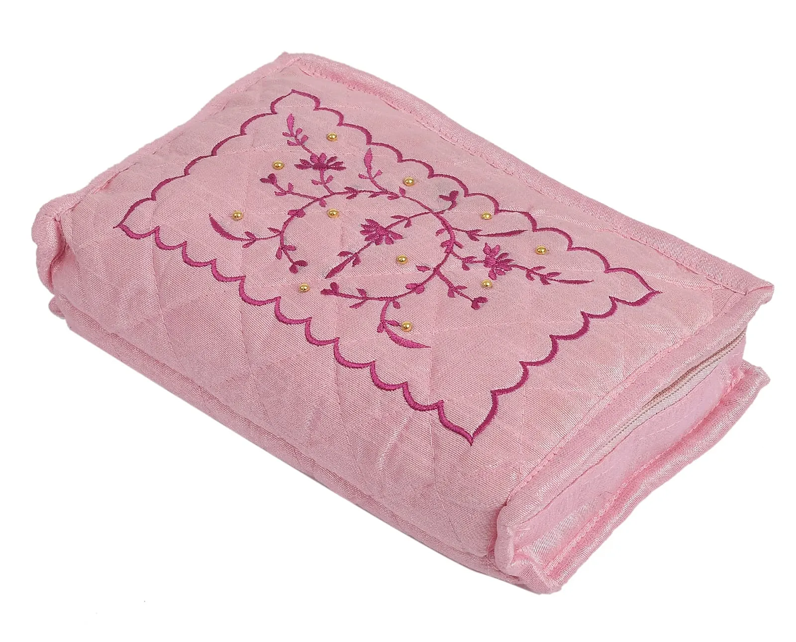 Heart Home Multiuses Embroidery Design Portable Jewellery Organizer With 6 Tranasparent Pockets- Pack of 4 (Pink)