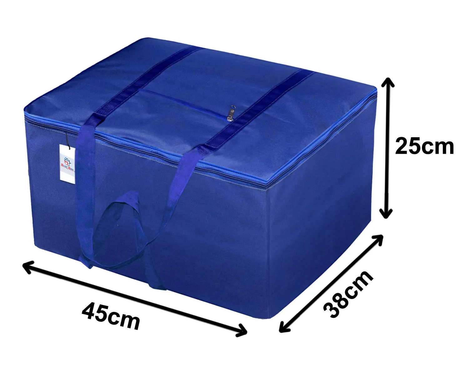 Heart Home Small Size Lightweight Foldable Rexine Jumbo Underbed Storage Bag With Zipper And Handle (Royal Blue)-Pack of 2