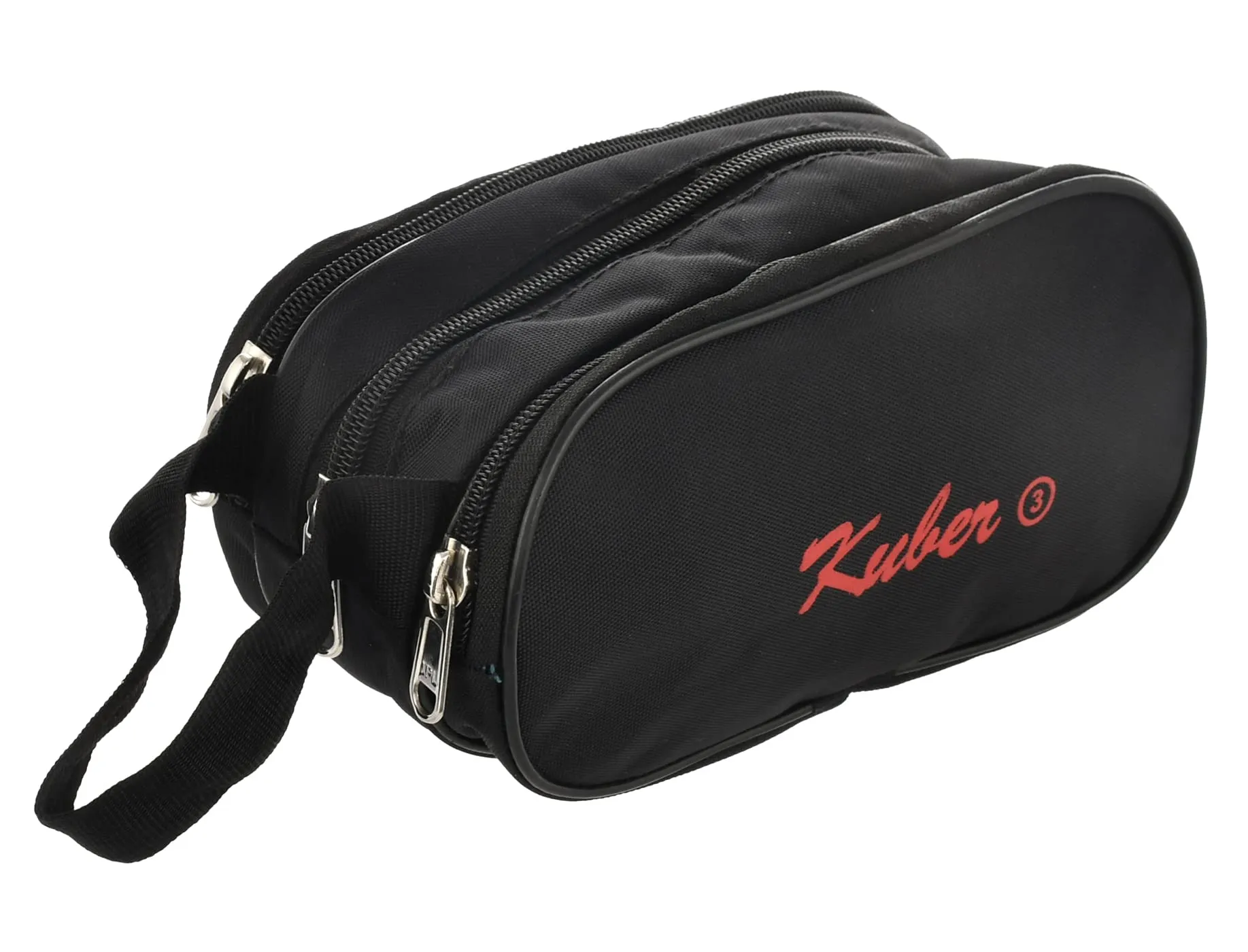 Heart Home Toilerty bag, Shaving Kit, Cosmetic Bag For Travel Accessories With 3 Zipper Comparments & Carrying Strip (Black)-HS43HEARTH26607