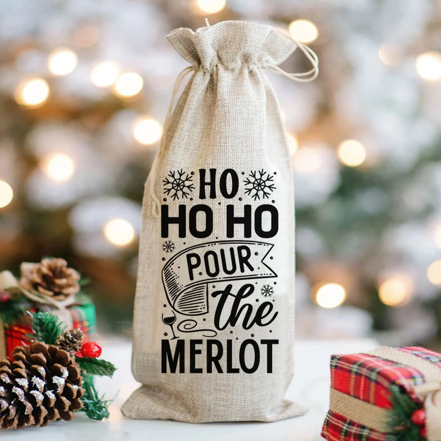 Ho Ho Ho Pour The Merlot - Wine Bag